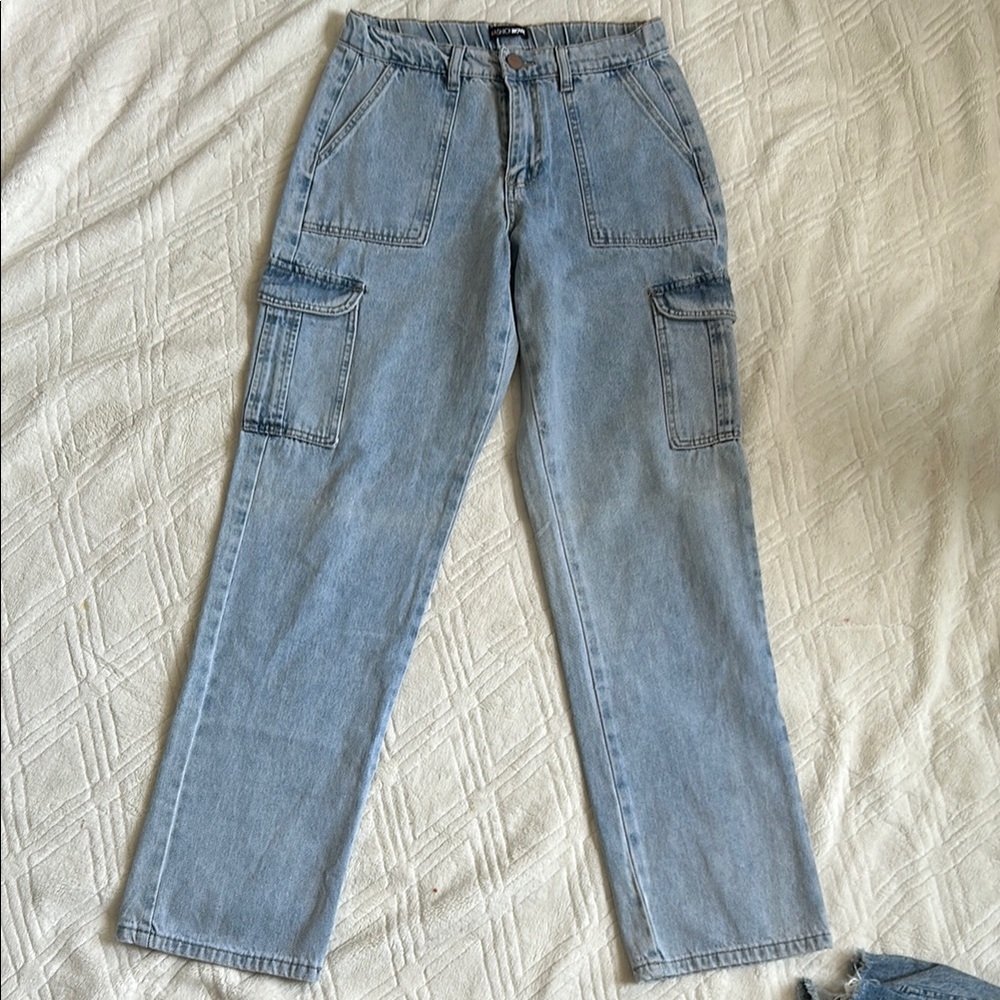 Fashion Nova Light Blue Cargo Jeans never been worn